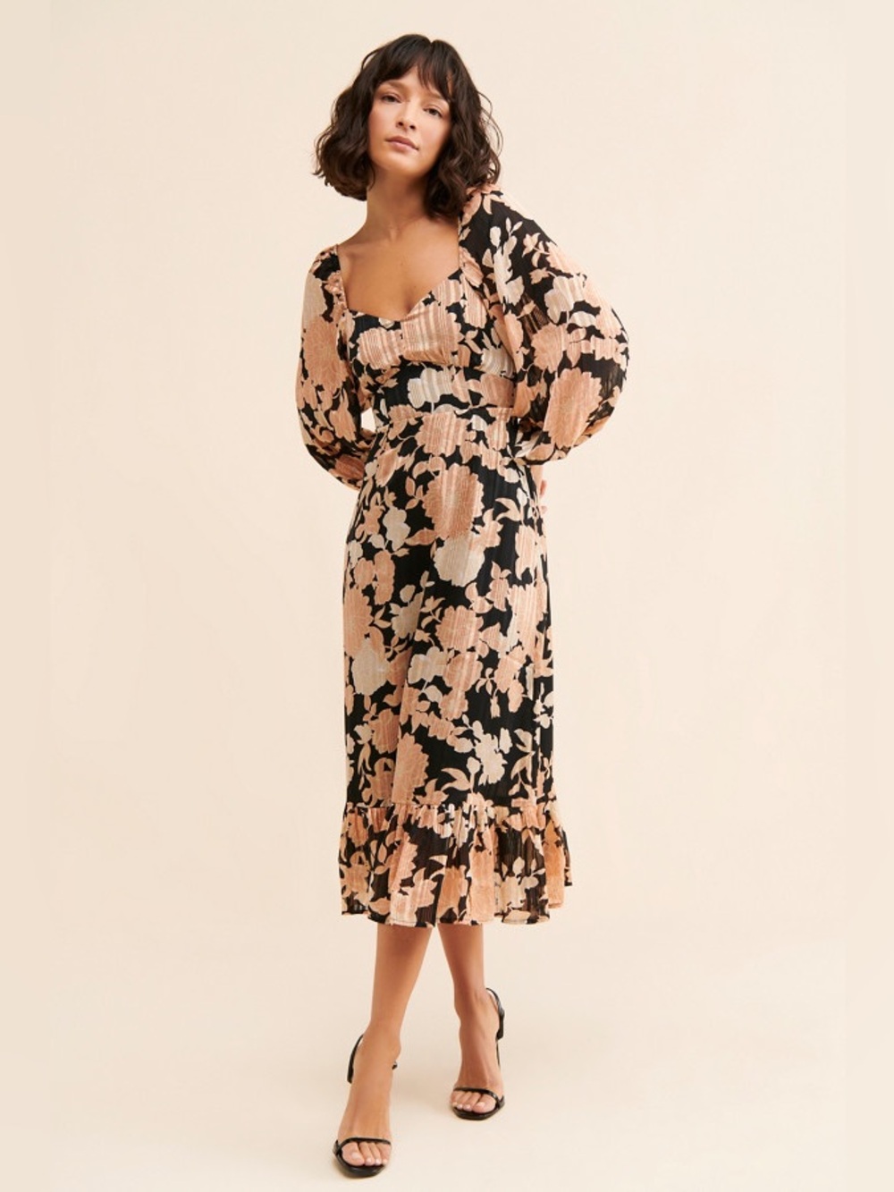 Anthropologie Boho Floral Midi Dress Romantic Square Neck Size Small